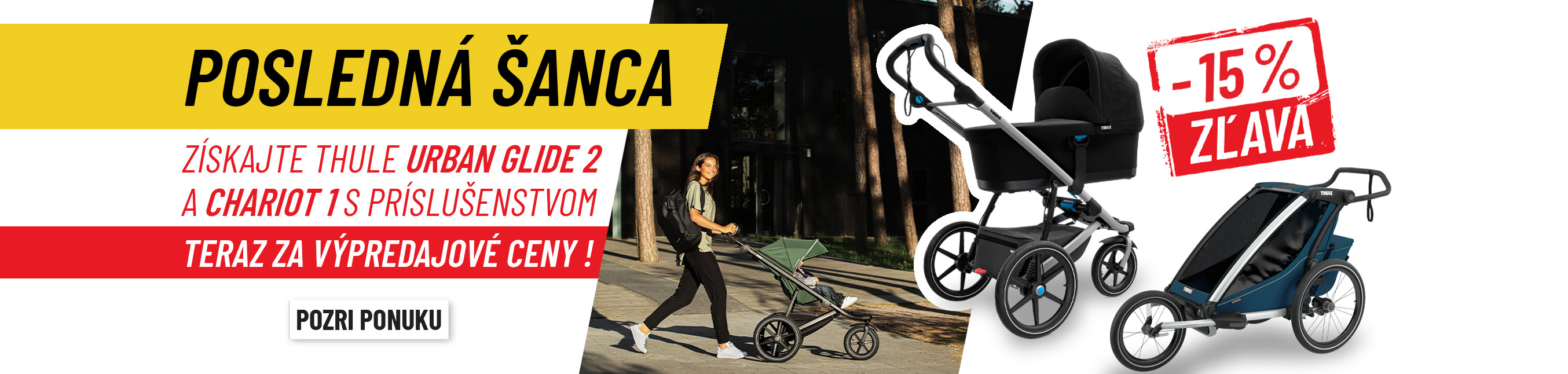 Výpredaj detských kočíkov Urban Glide 2 a cyklovozíkov Chariot 1 +príslušenstvo
